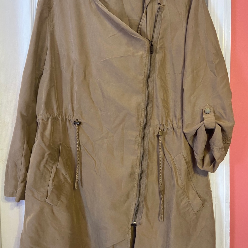 Tan zip up jacket with hood